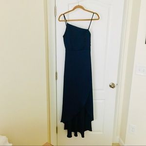 Lulu’s One-Shoulder Navy Blue Gown